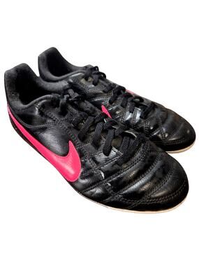 Nike 3Y Chasser Soccer Cleats Black Pink Girl's Tennis Shoes Athletic Sneakers